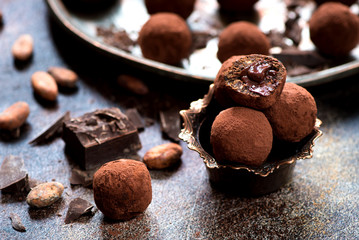 Chocolate candies, Cocoa beans and chocolate