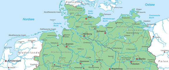 Norddeutschland - Nord- und Ostsee Landkarte