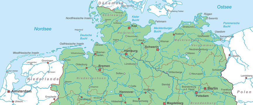 Norddeutschland - Nord- und Ostsee Landkarte Stock-Vektorgrafik | Adobe  Stock