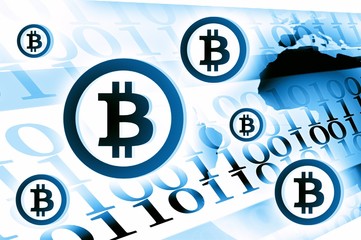 Bitcoin currency background illustration light blue
