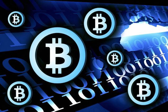 Bitcoin currency background illustration dark blue