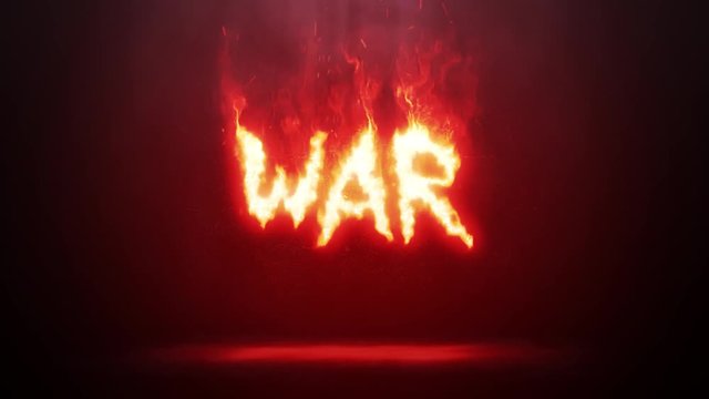 War sign burning with a bright flame on a dark background