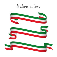 Fototapeta premium Set of three modern colored vector ribbon with the Italian tricolor isolated on white background, abstract Italian flag, Made in Italy logo