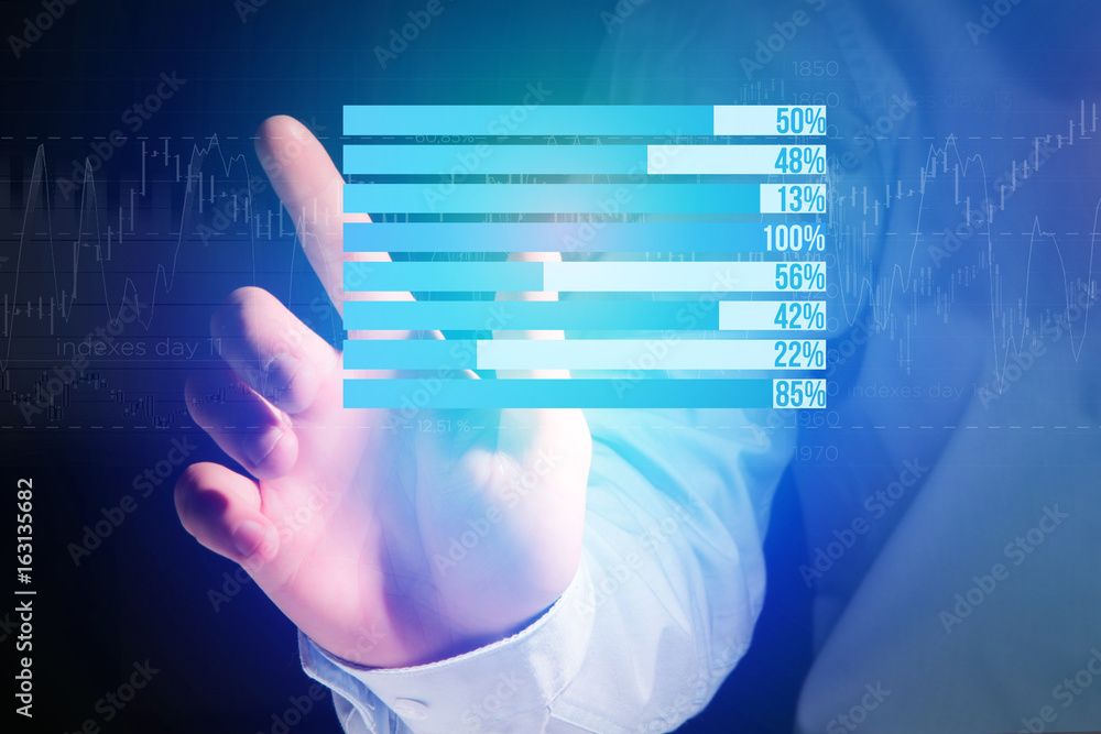Poster business stats displayed as graph on a futuristic interface - business concept