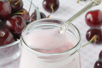 milk yogurt with fresh cherry berries