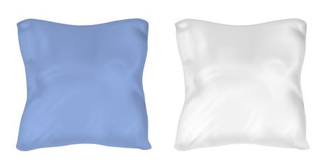 White and blue square pillow. Vector mock up