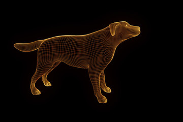 Dog in Hologram Wireframe Style. Nice 3D Rendering
