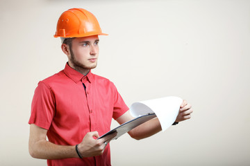 Guy in an orange protective helmet