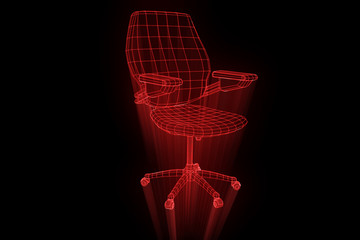 Fototapeta na wymiar Office Chair in Hologram Wireframe Style. Nice 3D Rendering 