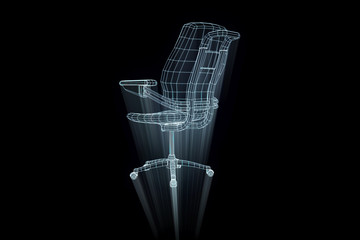 Office Chair in Hologram Wireframe Style. Nice 3D Rendering
