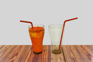 3D rendering, A full cup and another empty of iced tea, white background