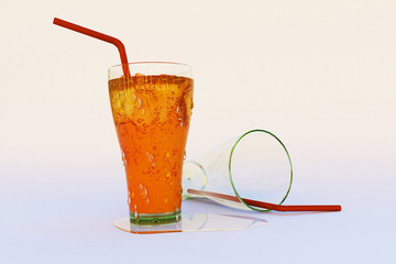 3D rendering, iced tea, Full cup and empty cupon white background
