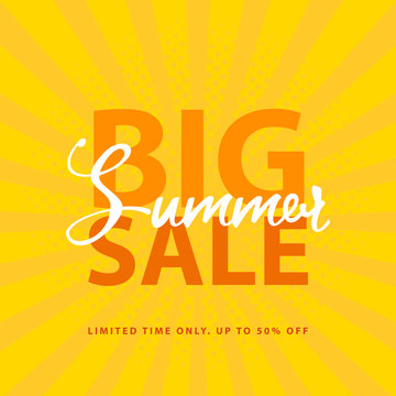 Big Summer Sale sign with retro pop art halftone background. Vector web banner template illustration