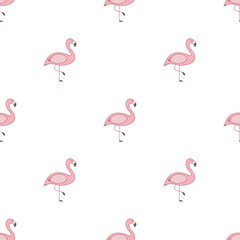 Seamless pattern with pink flamingo. Doodle. Vector.