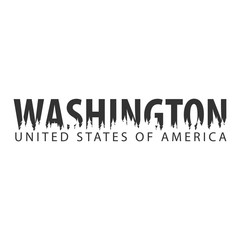 Washington. USA. United States of America. Text or labels with silhouette of forest.