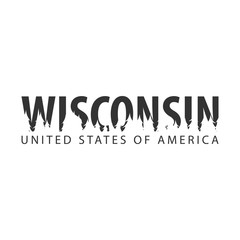 Wisconsin. USA. United States of America. Text or labels with silhouette of forest.