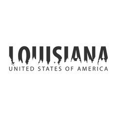 Louisiana. USA. United States of America. Text or labels with silhouette of forest.