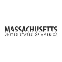 Massachusetts. USA. United States of America. Text or labels with silhouette of forest.
