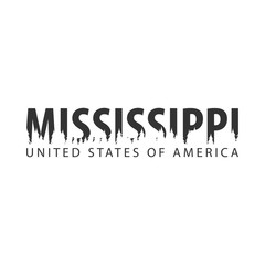 Mississippi. USA. United States of America. Text or labels with silhouette of forest.