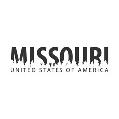 Missouri. USA. United States of America. Text or labels with silhouette of forest.