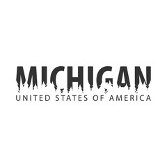 Michigan. USA. United States of America. Text or labels with silhouette of forest.