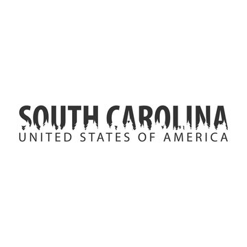 South Carolina. USA. United States of America. Text or labels with silhouette of forest.
