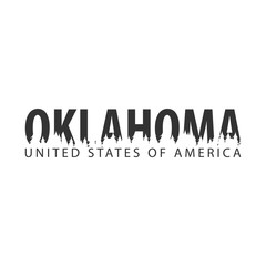 Oklahoma. USA. United States of America. Text or labels with silhouette of forest.