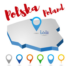 Poland outline map, Lodz, vector illustration
