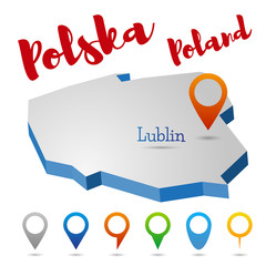 Poland outline map, Lublin, vector illustration
