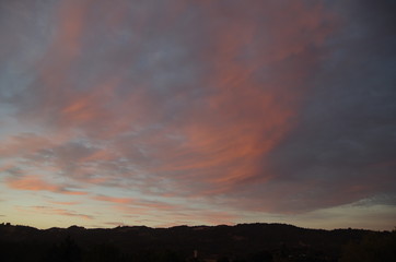 Beautiful sunset over Santa Rosa California hills.