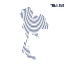 Vector abstract hatched map of Thailand with curve lines isolated on a white background.