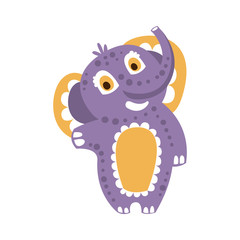 Cute cartoon baby elephant character standing vector Illustration