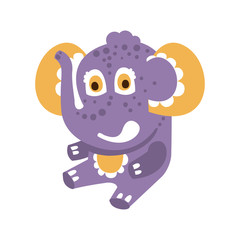 Cute cartoon baby elephant character sitting on a floor vector Illustration