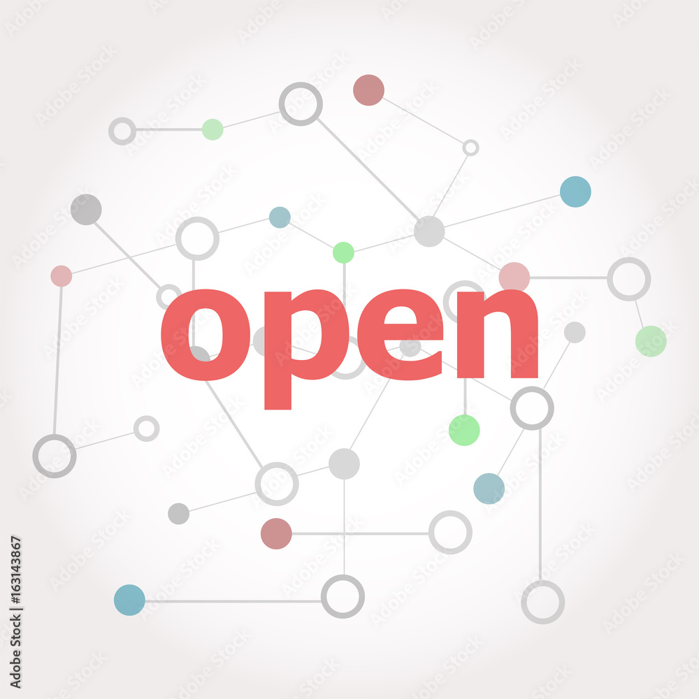 Poster text open. security concept . connected lines with dots.