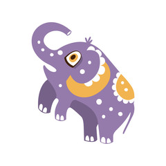 Cute cartoon elephant character standing on hind legs vector Illustration