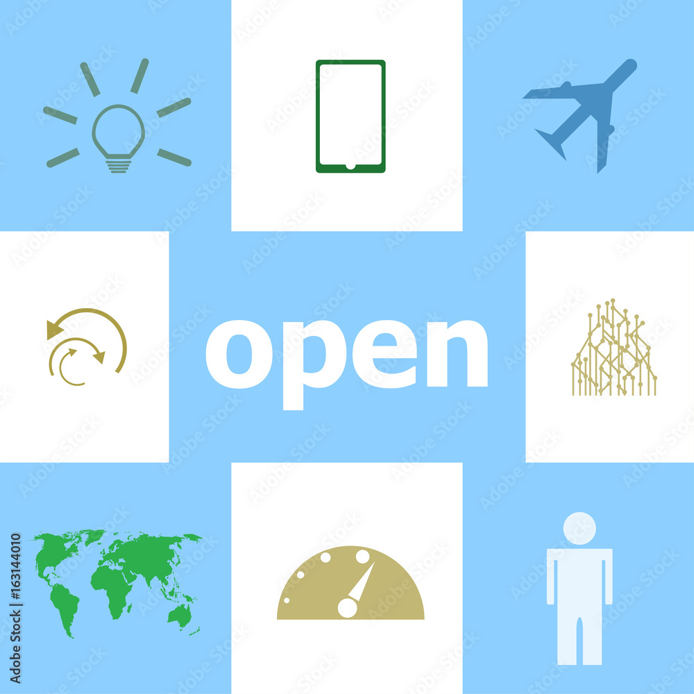 Aufkleber text open. security concept . infographic elements. icon set