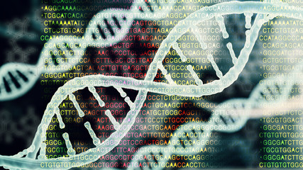 Biotechnology bioinformatics concept of DNA and protein letter background, DNA and protein sequence 3d render - obrazy, fototapety, plakaty