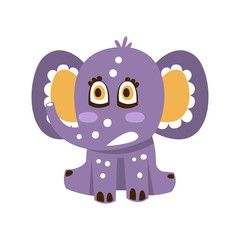 Cute cartoon baby elephant character sitting on a floor vector Illustration