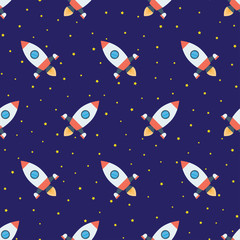 Rockets in space seamless pattern