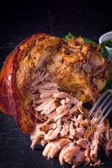 fresh roasted knuckle of pork with mustard