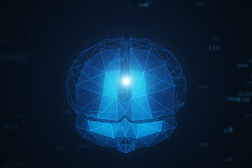 Digital artificial intelligence of the brain from polygons in a cloud of binary data 3d illustration