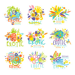 Exotic, summer travel set of logo graphic templates