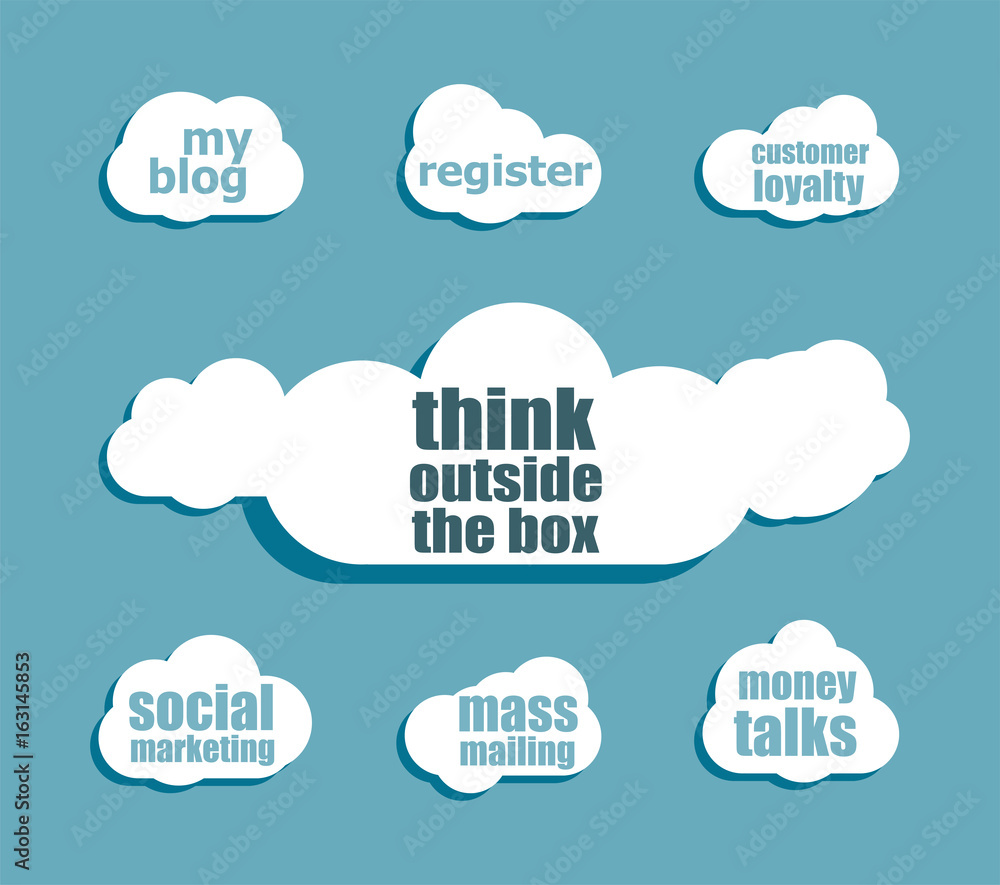 Poster text think outside the box. education concept . design with abstract speech bubble set