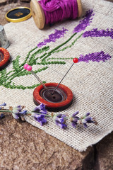 Obraz na płótnie Canvas Lavender bouquet embroidery