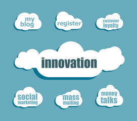 business concept. word innovation . Design with abstract speech bubble set