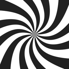 Psychedelic spiral with radial gray rays. Swirl twisted retro background. Comic effect vector illustration