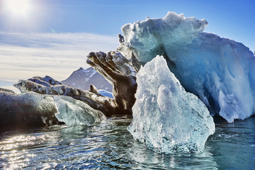 iceberg floating in greenland fjord