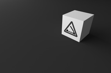 3D RENDERING OF ROAD SIGN ON WHITE BLOCK WITH GREY BACKGROUND