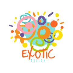 Exotic logo design, tropical summer vacation colorful hand drawn vector Illustration