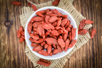 Portion of Dried Goji Berries (selective focus)